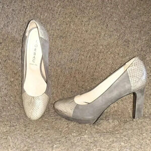 Vintage-Classic-LORBAC-Snakeskin & Suede Platform Pumps-Taupe-Sz 37-Near Mint